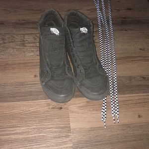 High top Black Vans with Checkered Shoe Laces